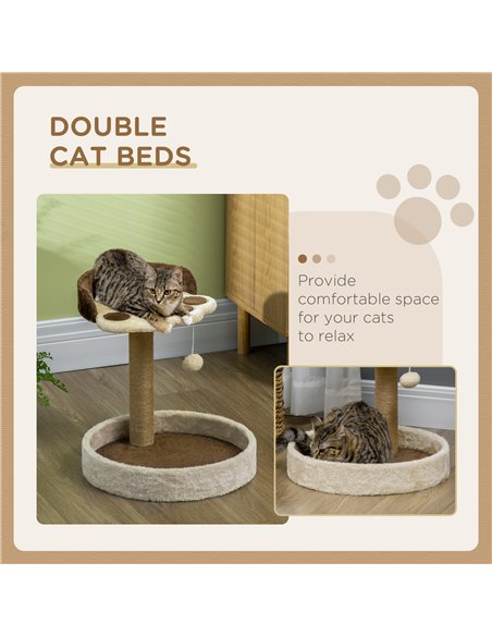 PawHut 44cm Cat Tower, Cat Tree for Indoor Cats, with Sisal Cat Scratching Post, Toy Ball - Brown - pic 147173 | FastDaddyshop