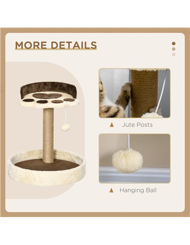 PawHut 44cm Cat Tower, Cat Tree for Indoor Cats, with Sisal Cat Scratching Post, Toy Ball - Brown