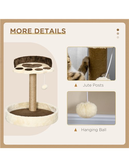 PawHut 44cm Cat Tower, Cat Tree for Indoor Cats, with Sisal Cat Scratching Post, Toy Ball - Brown - pic 147174 | FastDaddyshop