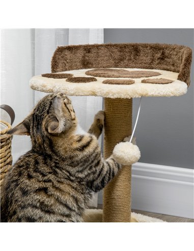 PawHut 44cm Cat Tower, Cat Tree for Indoor Cats, with Sisal Cat Scratching Post, Toy Ball - Brown