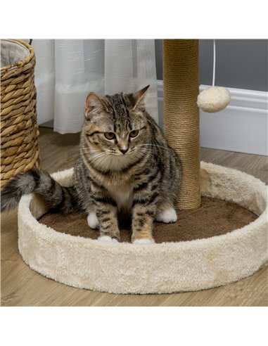 PawHut 44cm Cat Tower, Cat Tree for Indoor Cats, with Sisal Cat Scratching Post, Toy Ball - Brown