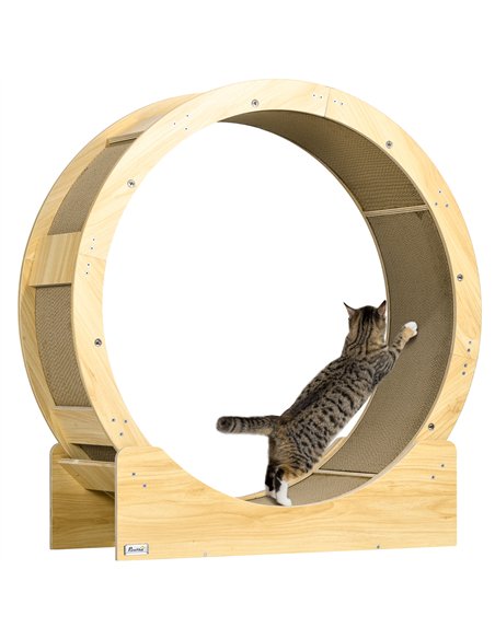 PawHut Cat Wheel with Brake, Scratching Pads - Oak Tone - pic 147179 | FastDaddyshop