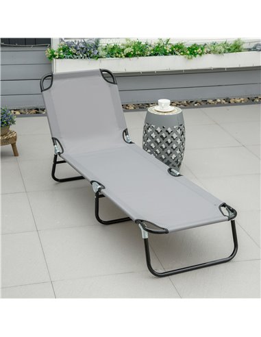 Outsunny Portable Folding Sun Lounger with 4-Position Adjustable Backrest, Grey