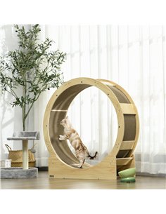 PawHut Cat Wheel with Brake, Scratching Pads - Oak Tone 2