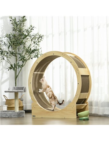 PawHut Cat Wheel with Brake, Scratching Pads - Oak Tone