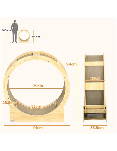 PawHut Cat Wheel with Brake, Scratching Pads - Oak Tone
