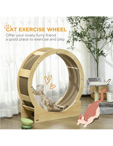 PawHut Cat Wheel with Brake, Scratching Pads - Oak Tone