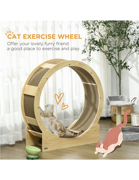 PawHut Cat Wheel with Brake, Scratching Pads - Oak Tone - pic 147182 | FastDaddyshop