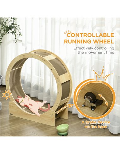PawHut Cat Wheel with Brake, Scratching Pads - Oak Tone