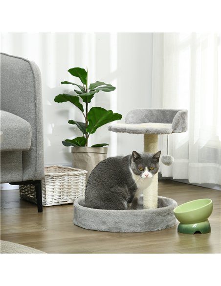 PawHut 44cm Cat Tower, Cat Tree for Indoor Cats, with Sisal Cat Scratching Post, Toy Ball - Light Grey - pic 147189 | FastDaddyshop