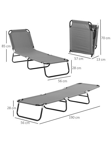 Outsunny Portable Folding Sun Lounger with 4-Position Adjustable Backrest, Grey