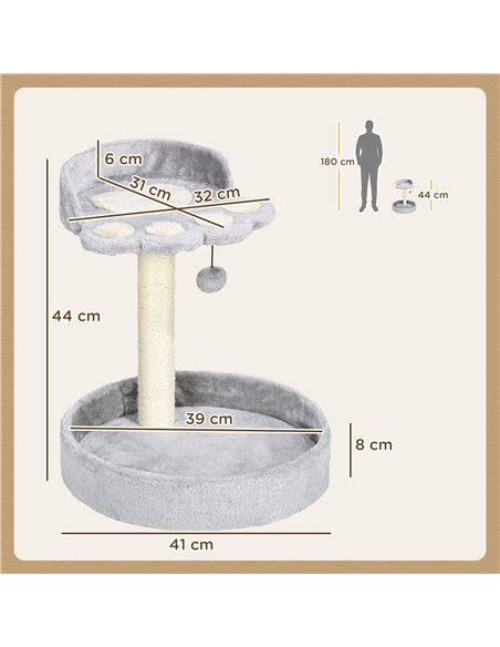 PawHut 44cm Cat Tower, Cat Tree for Indoor Cats, with Sisal Cat Scratching Post, Toy Ball - Light Grey - pic 147190 | FastDaddyshop