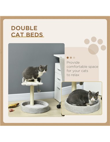 PawHut 44cm Cat Tower, Cat Tree for Indoor Cats, with Sisal Cat Scratching Post, Toy Ball - Light Grey