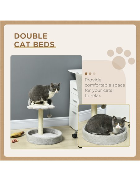 PawHut 44cm Cat Tower, Cat Tree for Indoor Cats, with Sisal Cat Scratching Post, Toy Ball - Light Grey - pic 147191 | FastDaddyshop