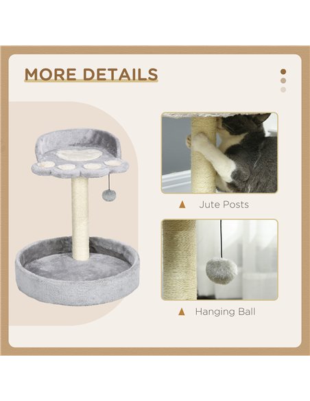 PawHut 44cm Cat Tower, Cat Tree for Indoor Cats, with Sisal Cat Scratching Post, Toy Ball - Light Grey - pic 147192 | FastDaddyshop