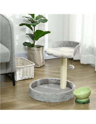 PawHut 44cm Cat Tower, Cat Tree for Indoor Cats, with Sisal Cat Scratching Post, Toy Ball - Light Grey