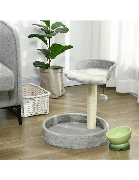 PawHut 44cm Cat Tower, Cat Tree for Indoor Cats, with Sisal Cat Scratching Post, Toy Ball - Light Grey - pic 147194 | FastDaddyshop