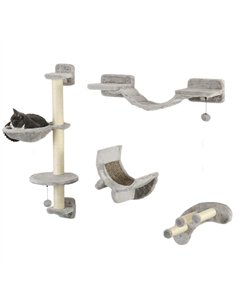 PawHut Four-Piece Cat Wall Furniture, with Hammock, Ladder, Platforms, Steps, for Indoor Use - Grey