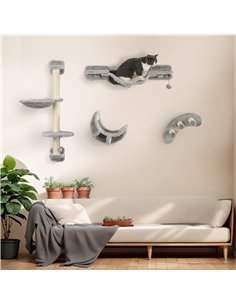 PawHut Four-Piece Cat Wall Furniture, with Hammock, Ladder, Platforms, Steps, for Indoor Use - Grey 2