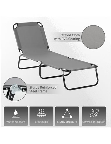 Outsunny Portable Folding Sun Lounger with 4-Position Adjustable Backrest, Grey