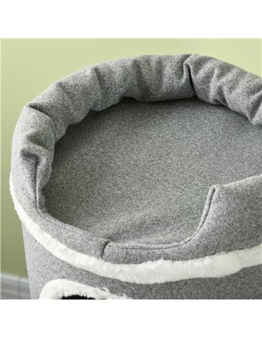 PawHut Barrel Shaped Cat Tree with Sisal Scratching Posts, Cat Bed, Platforms, Hanging Ball, Grey, Grey