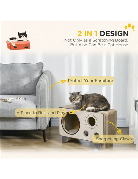 PawHut 2 in 1 Cat Scratcher, Radio Shape Cat House with Catnip, 57 x 24.5 x 39cm, Natural Wood Finish - pic 147238 | FastDaddyshop