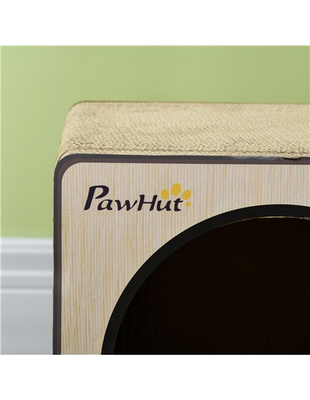 PawHut 2 in 1 Cat Scratcher, Radio Shape Cat House with Catnip, 57 x 24.5 x 39cm, Natural Wood Finish - pic 147240 | FastDaddyshop