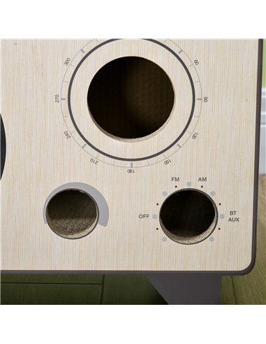 PawHut 2 in 1 Cat Scratcher, Radio Shape Cat House with Catnip, 57 x 24.5 x 39cm, Natural Wood Finish