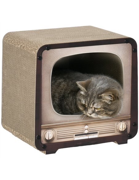 PawHut 2 in 1 TV Shape Cat Scratching Board House with Catnip, for Indoor Cats, Brown - pic 147242 | FastDaddyshop