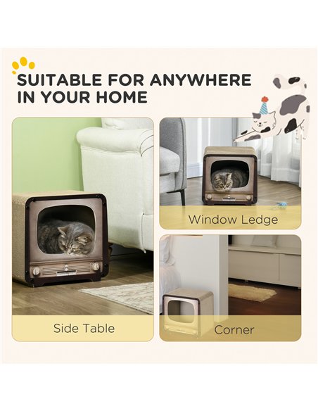PawHut 2 in 1 TV Shape Cat Scratching Board House with Catnip, for Indoor Cats, Brown - pic 147245 | FastDaddyshop