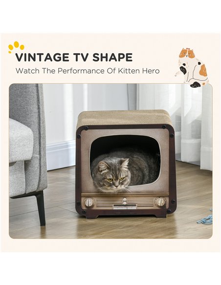 PawHut 2 in 1 TV Shape Cat Scratching Board House with Catnip, for Indoor Cats, Brown - pic 147246 | FastDaddyshop
