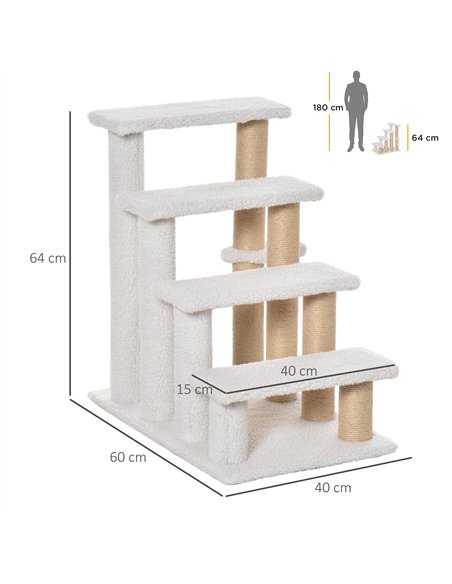 PawHut Pet Stair with 4-step Climb Ladder, Scratching Posts, Platforms, Toy Ball, for Indoor Elderly Cats Kittens, White - pic 147262 | FastDaddyshop