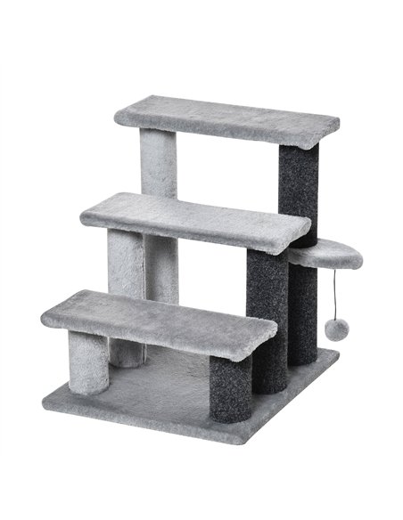 PawHut 3-step Pet Stairs with Scratching Posts, Platforms, Toy Ball, Grey - pic 147269 | FastDaddyshop