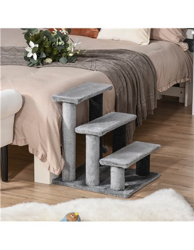 PawHut 3-step Pet Stairs with Scratching Posts, Platforms, Toy Ball, Grey