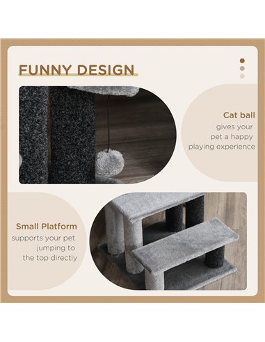 PawHut 3-step Pet Stairs with Scratching Posts, Platforms, Toy Ball, Grey