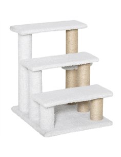 PawHut Pet Stair with 3-step Climb Ladder, Scratching Posts, Platforms, Toy Ball, for Indoor Elderly Cats Kittens, White