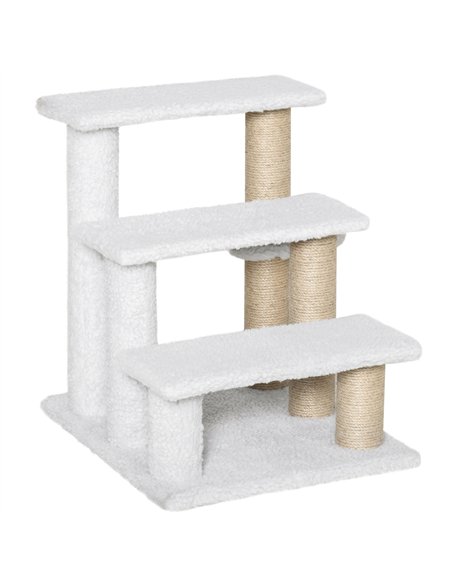 PawHut Pet Stair with 3-step Climb Ladder, Scratching Posts, Platforms, Toy Ball, for Indoor Elderly Cats Kittens, White - pic 147278 | FastDaddyshop