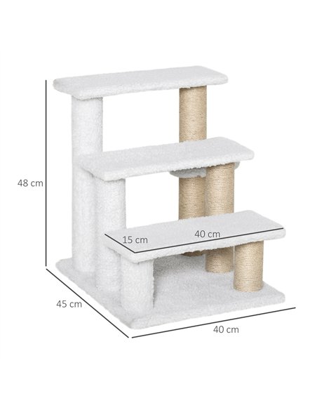 PawHut Pet Stair with 3-step Climb Ladder, Scratching Posts, Platforms, Toy Ball, for Indoor Elderly Cats Kittens, White - pic 147280 | FastDaddyshop