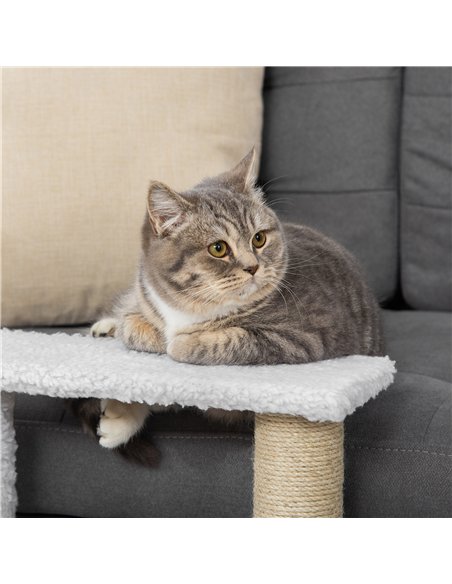 PawHut Pet Stair with 3-step Climb Ladder, Scratching Posts, Platforms, Toy Ball, for Indoor Elderly Cats Kittens, White - pic 147286 | FastDaddyshop