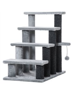 PawHut 4-step Pet Stairs with Scratching Posts, Platforms, Toy Ball, Grey