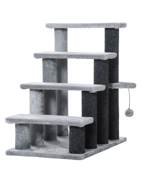 PawHut 4-step Pet Stairs with Scratching Posts, Platforms, Toy Ball, Grey - pic 147287 | FastDaddyshop