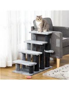 PawHut 4-step Pet Stairs with Scratching Posts, Platforms, Toy Ball, Grey 2