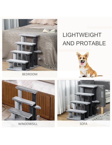 PawHut 4-step Pet Stairs with Scratching Posts, Platforms, Toy Ball, Grey - pic 147293 | FastDaddyshop