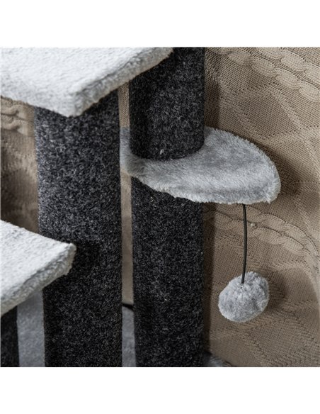 PawHut 4-step Pet Stairs with Scratching Posts, Platforms, Toy Ball, Grey - pic 147295 | FastDaddyshop