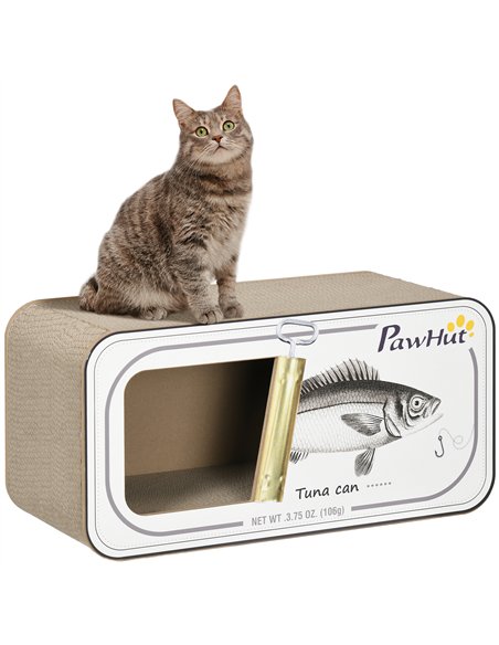 PawHut 2 in 1 Cat Scratching Board, Cardboard Cat House with Catnip, Canned Tuna Design - pic 147305 | FastDaddyshop