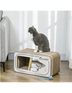 PawHut 2 in 1 Cat Scratching Board, Cardboard Cat House with Catnip, Canned Tuna Design 2