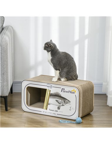 PawHut 2 in 1 Cat Scratching Board, Cardboard Cat House with Catnip, Canned Tuna Design