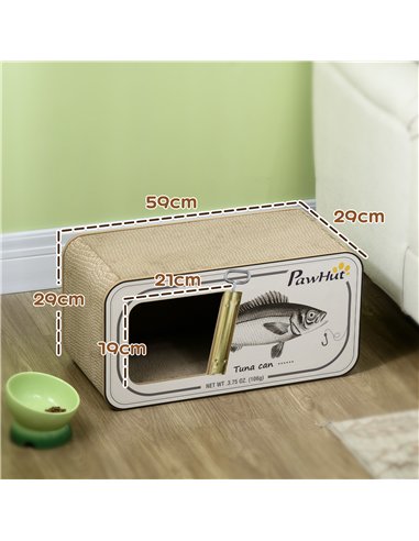 PawHut 2 in 1 Cat Scratching Board, Cardboard Cat House with Catnip, Canned Tuna Design