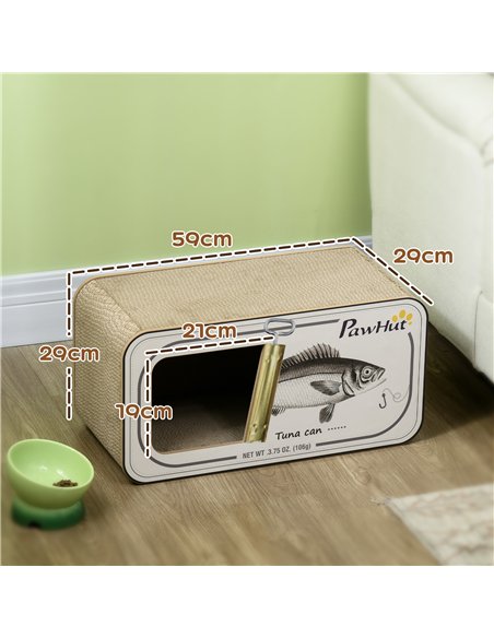 PawHut 2 in 1 Cat Scratching Board, Cardboard Cat House with Catnip, Canned Tuna Design - pic 147307 | FastDaddyshop