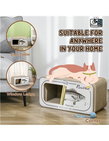 PawHut 2 in 1 Cat Scratching Board, Cardboard Cat House with Catnip, Canned Tuna Design